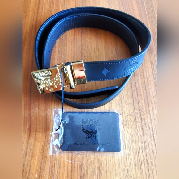 MCM Other - $390 NWT 39" Authentic Visetos Berlin MCM Leather/Logo Fabric Belt Black